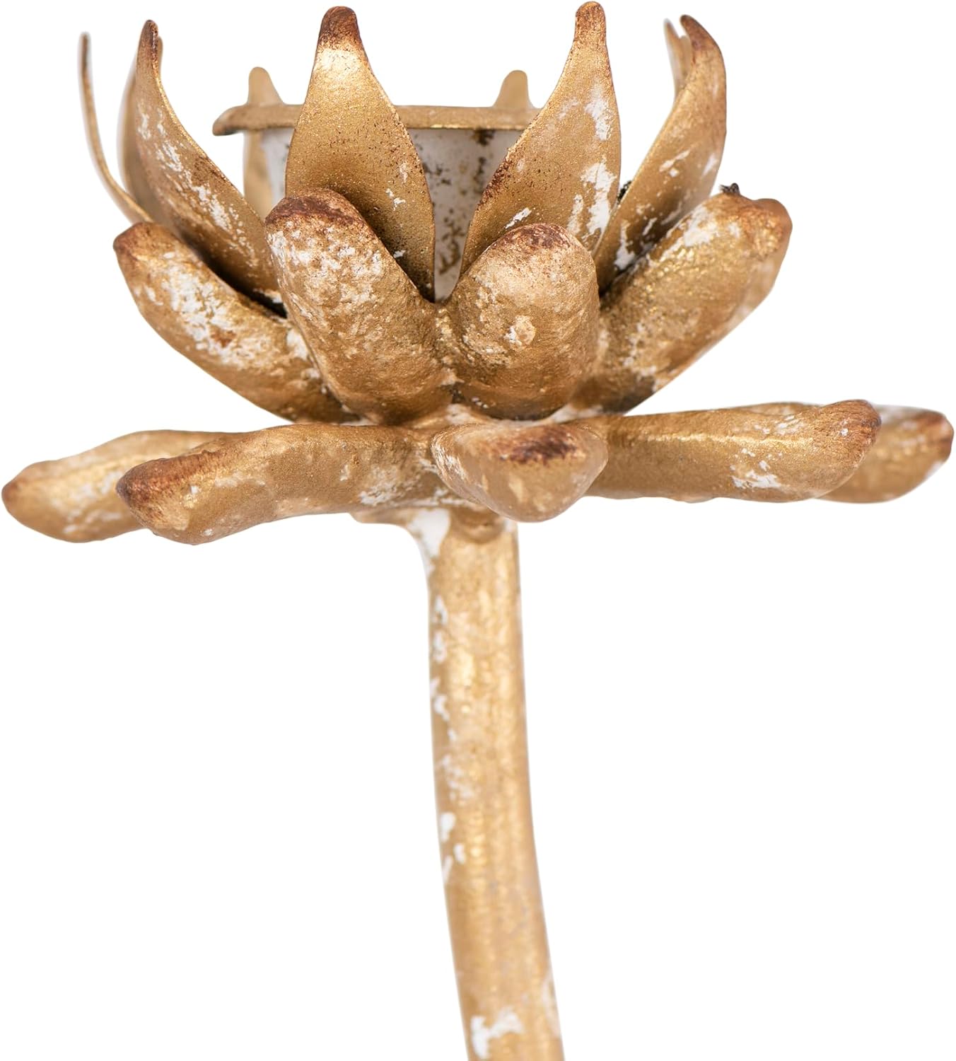 Creative Co-Op Cut Metal Flower Shaped Taper Candle Holder in Distressed Gold Finish (Set of 2 Sizes)