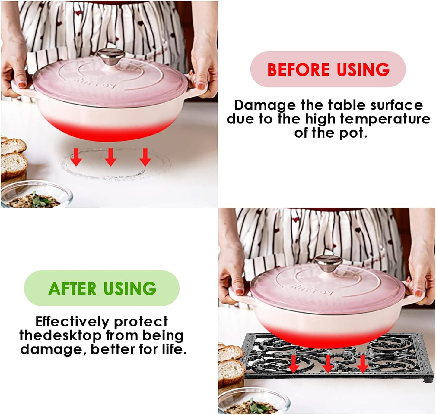 Sumnacon Extra Large Trivets for Hot Dishes,14.9 x 12 Inch Cast Iron Trivet with Rubber Feets,Heat Resistant Trivets
