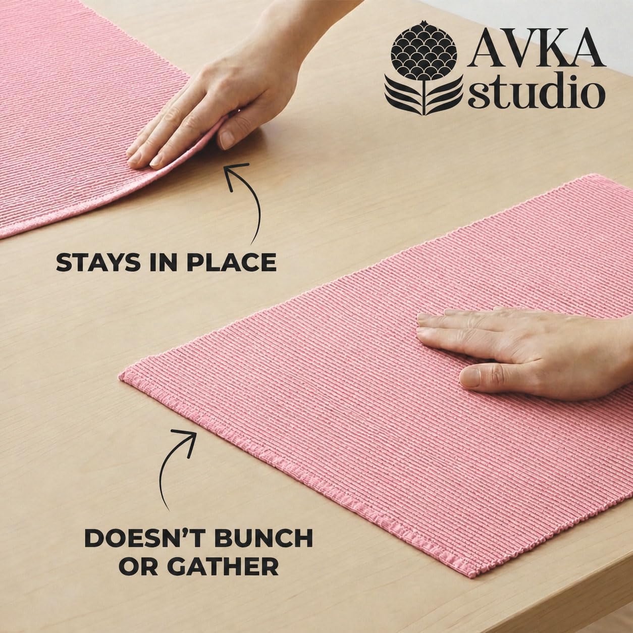100% Cotton Ribbed Placemats - Set of 8-13 x 19 Inches - Dull Pink - Everyday Basic Cloth Table Mats - Thick