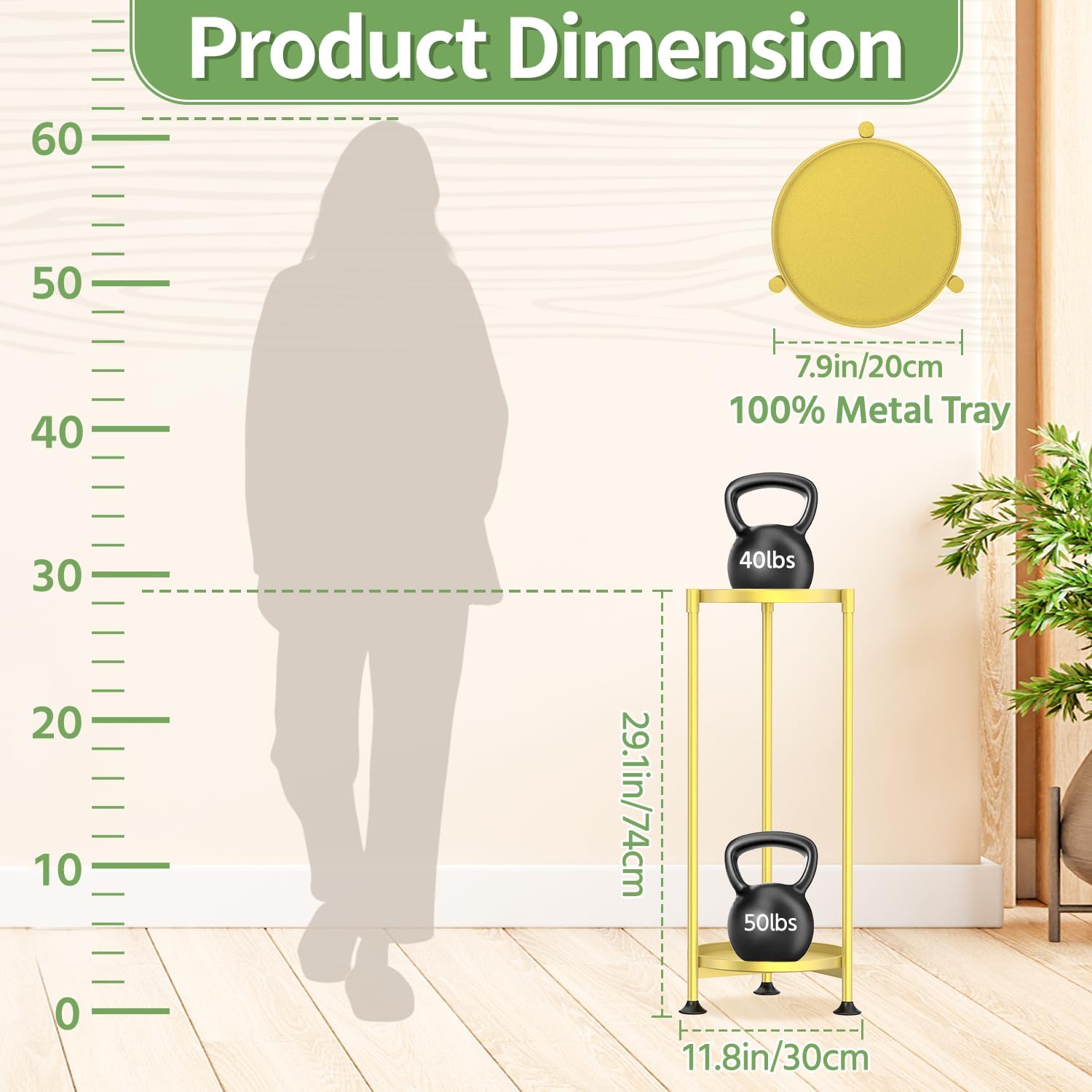 KMOTASUO 2 Tier Metal Plant Stand Tall for Indoor Outdoor Corner, Gold | Heavy Duty Flower Holder Rack, Modern Vertical