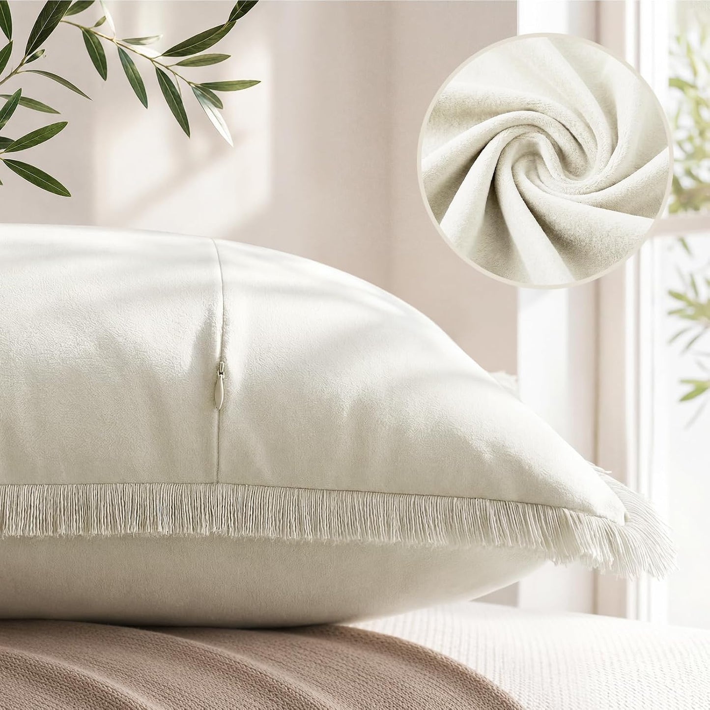 Ivory Velvet Throw Pillow Covers / Cream / 18 x 18 / Set of 2