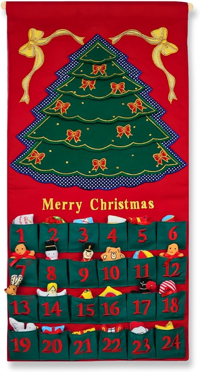 Merry Christmas Green Tree Advent Calendar by Pockets of Learning | Festive Holiday Décor, Seasonal Fabric Wall Hanging