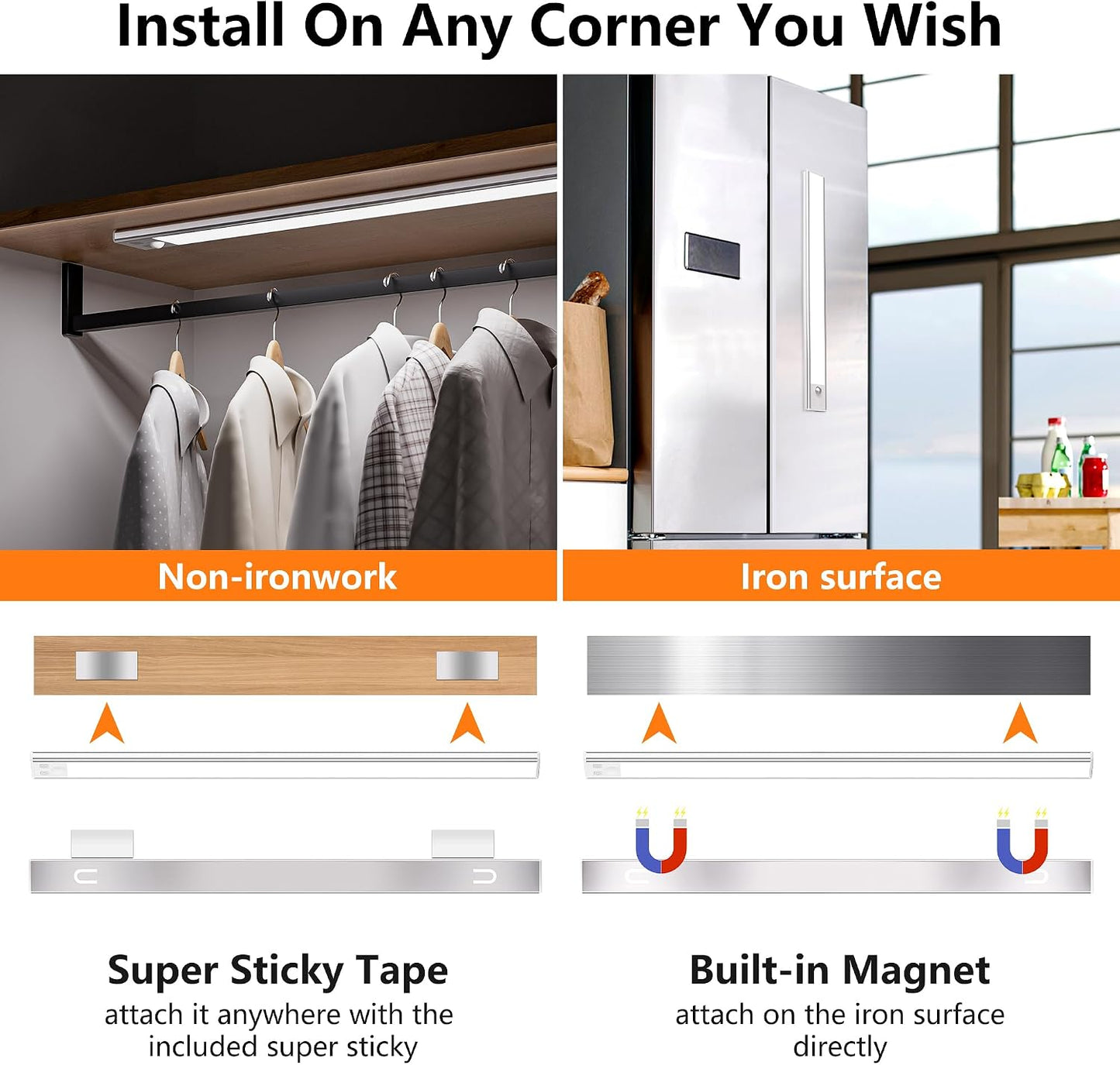 24IN Ultra Long Slim Under Cabinet Lighting, 106 LED 5000mAh 3 Color | 60cm Stepless Dimming Rechargeable Magnetic LED