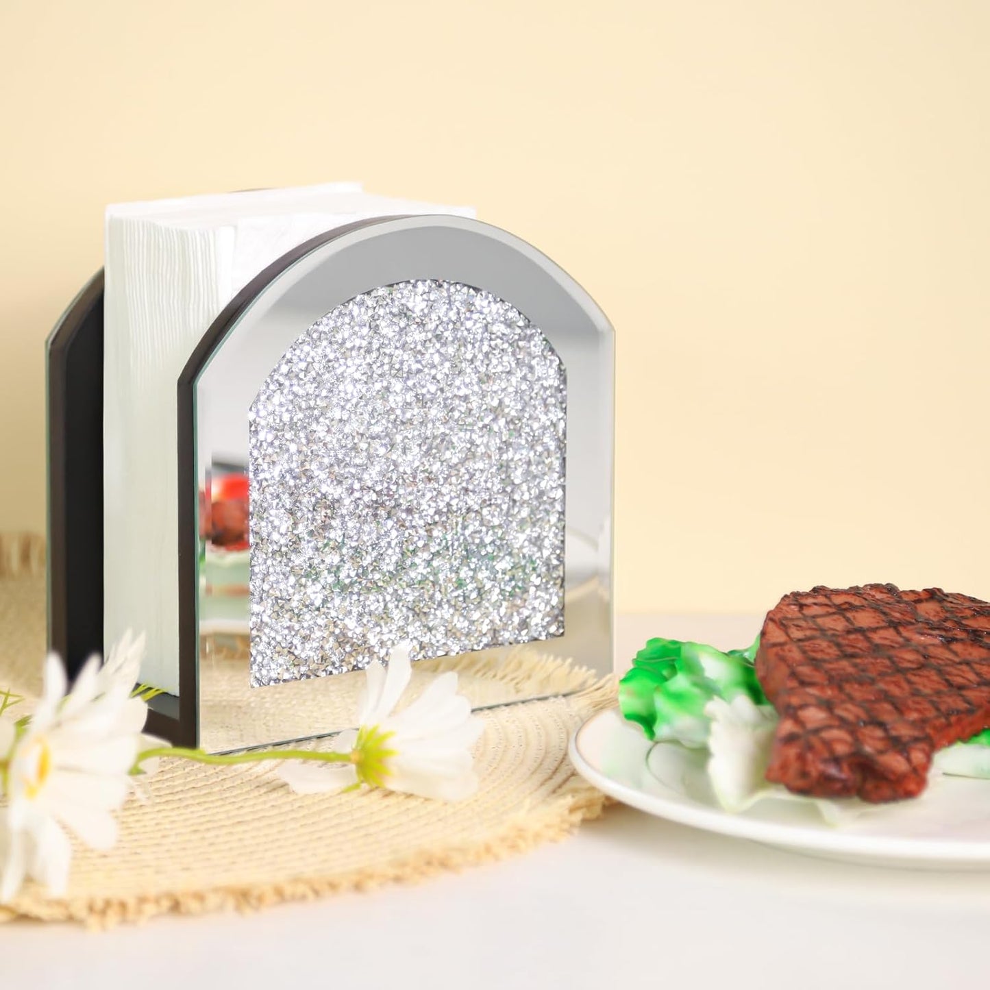 Bling Glass Napkin Holder for Dining Table Kitchen Countertop / Silver