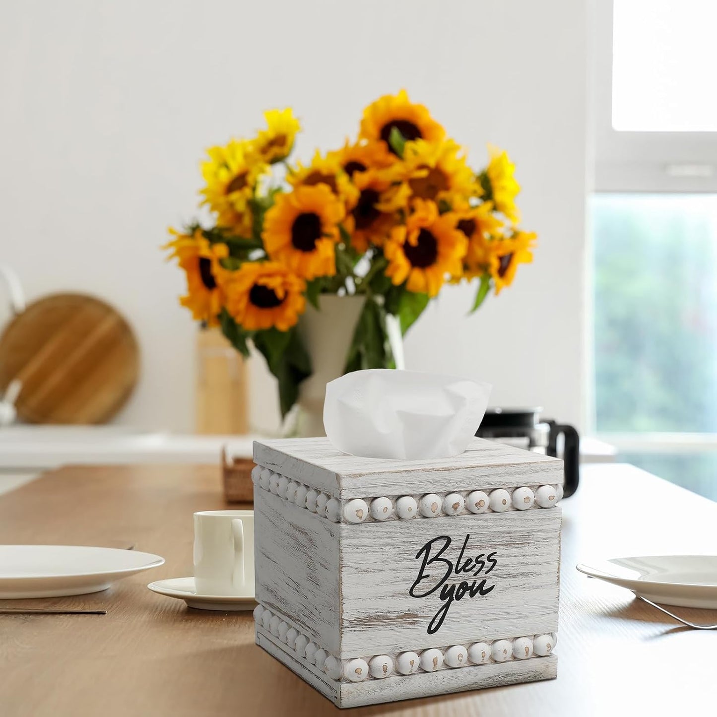 Rustic Farmhouse Vintage Wooden Tissue Holder Box Distressed Napkin / White