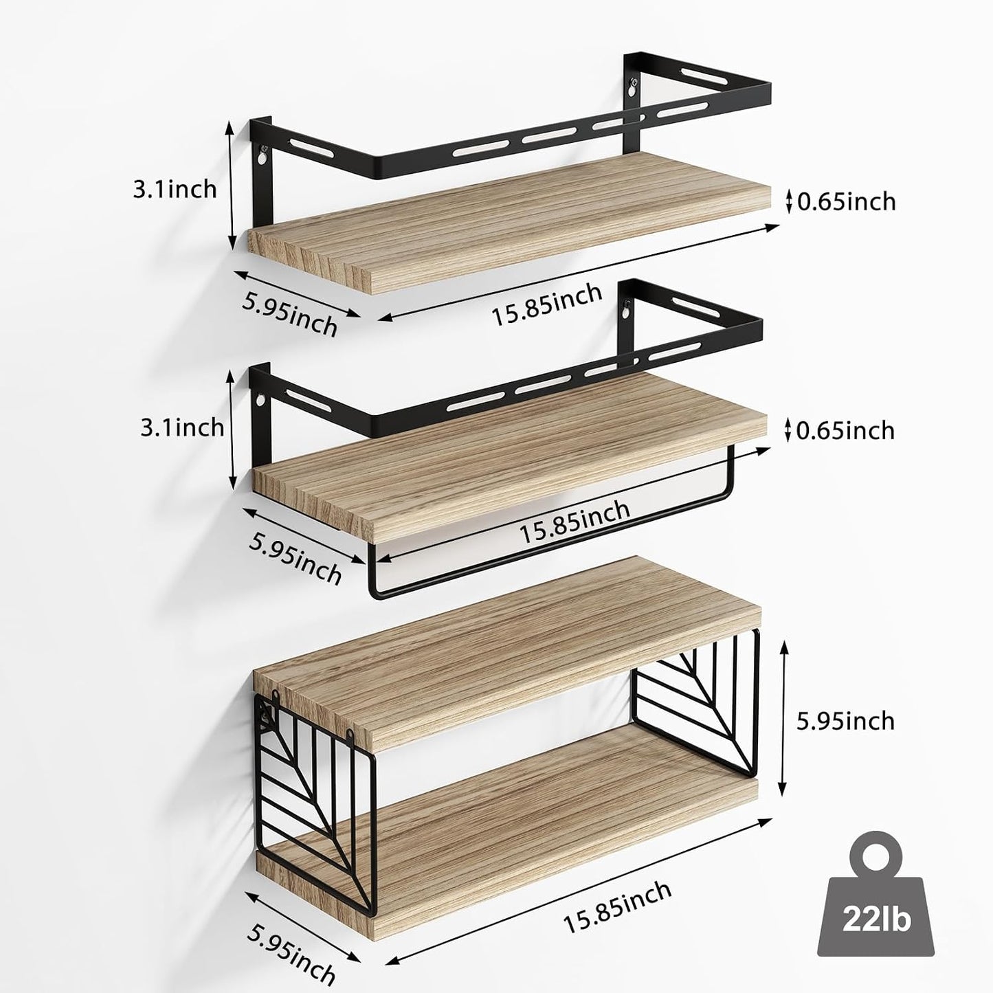 Fixwal Wall Mounted Bathroom Shelves Over Toilet (3+1 Light Brown) | Wall Shelf with Basket Storage , Towel Bar, Solid