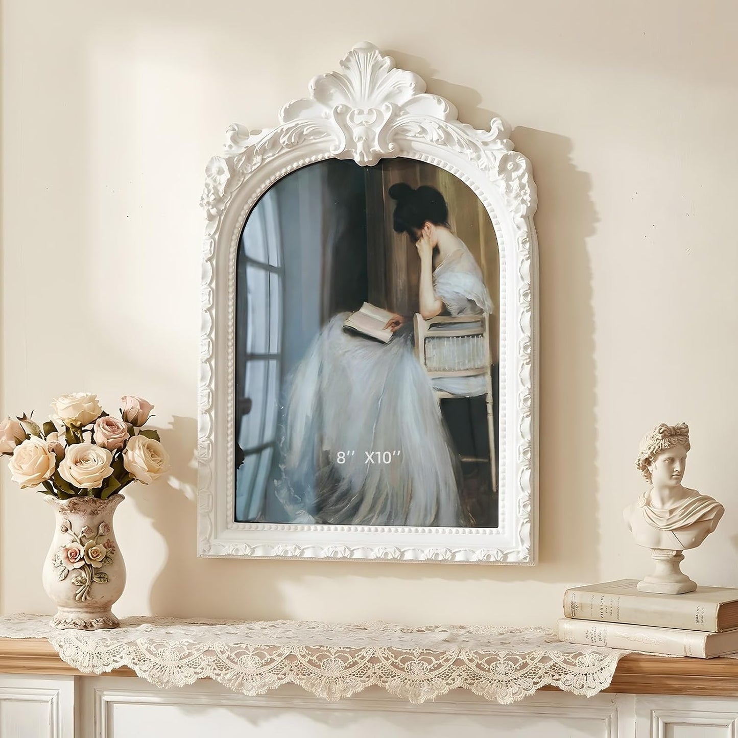 Vintage Ornate Resin Photo Frame / White Arch / 8 x 10
