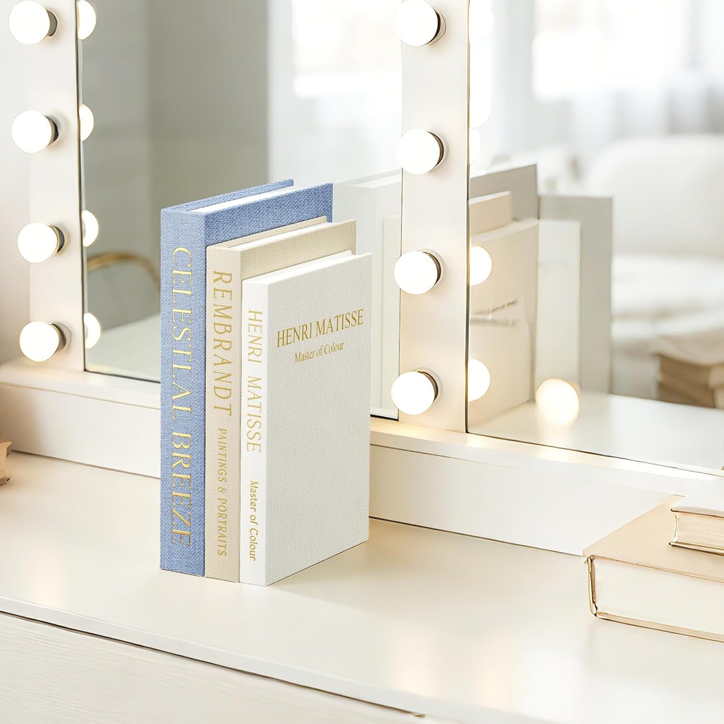 Linen Faux Books / Blue / Beige / White / Set of 3