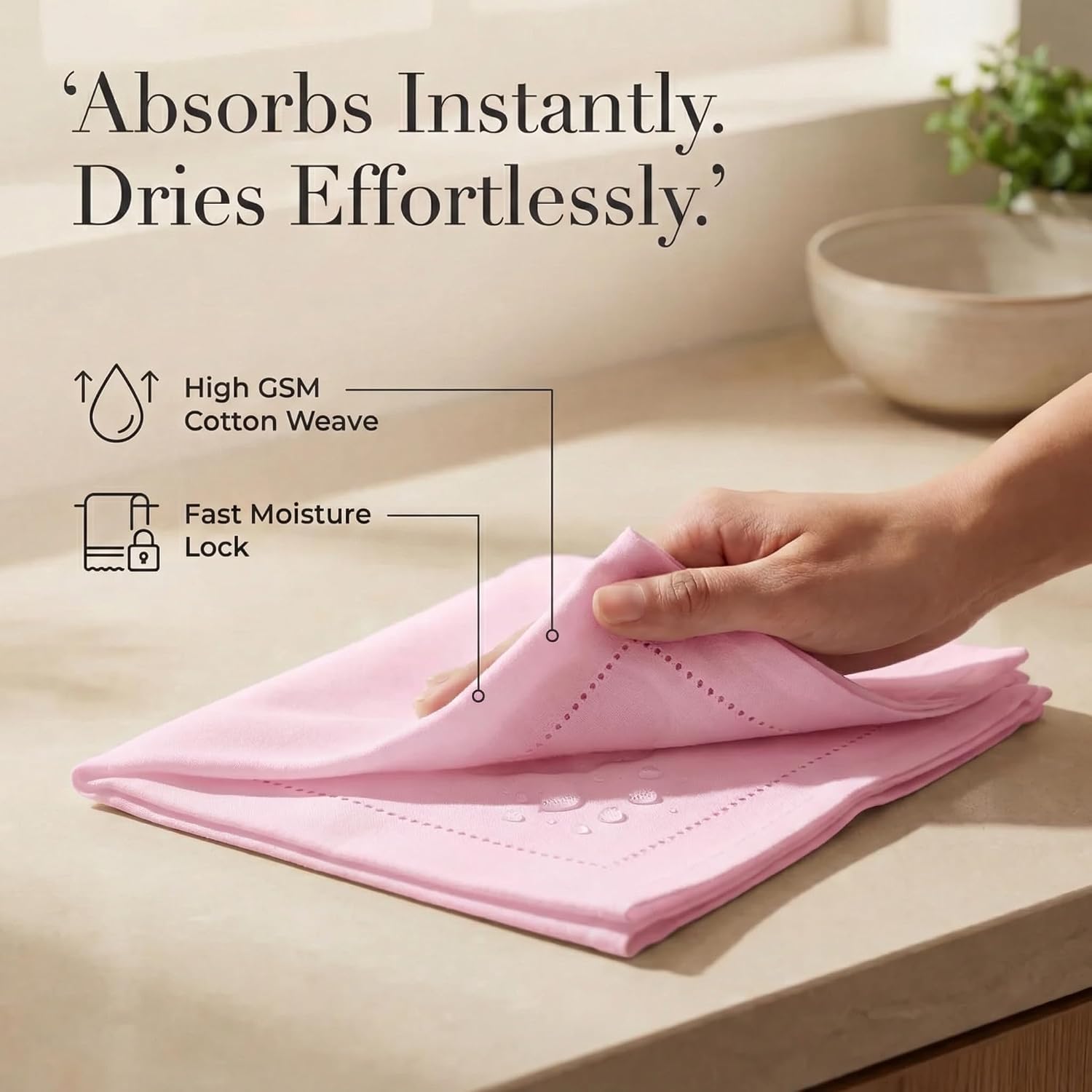 Urban Villa Hemstitch Cloth Dinner Napkins Cotton 20”x20” (Set of 12)-Pink