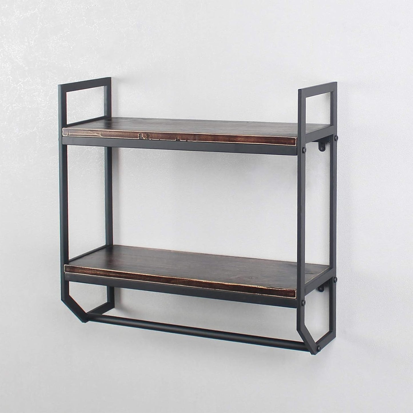 2-Tier Metal Industrial 23.6" Bathroom Shelves Wall Mounted,Rustic Wall Shelf Over Toilet,Towel Rack with Towel