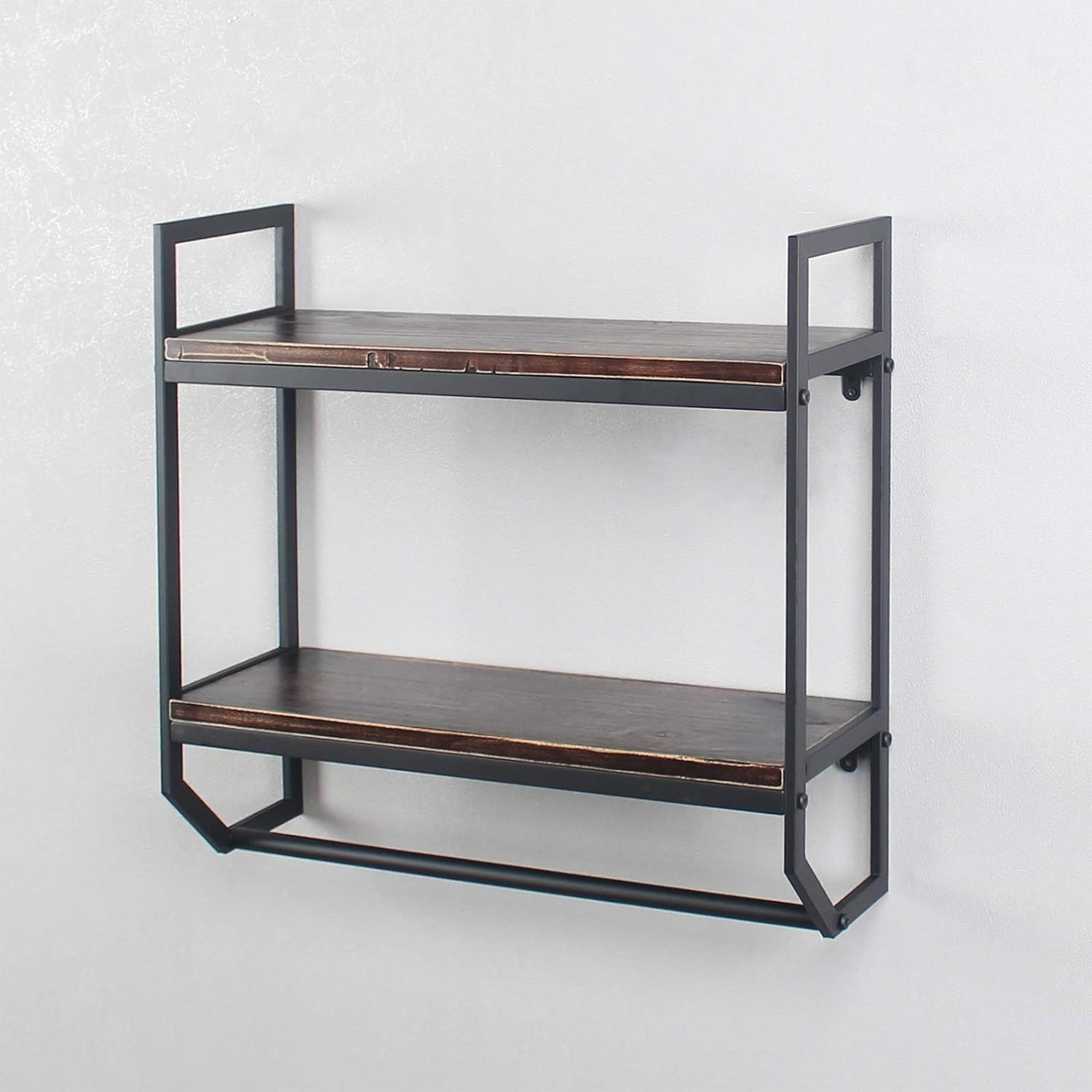 2-Tier Metal Industrial 23.6" Bathroom Shelves Wall Mounted,Rustic Wall Shelf Over Toilet,Towel Rack with Towel