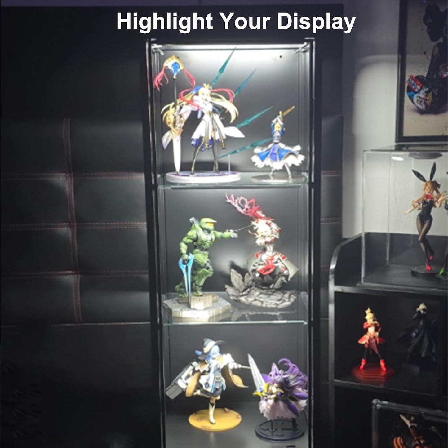 Martronic 4-Pack 12 Inch LED Display Case Lighting Kit, Black Dimmable Bookshelf Light Bars with 12V Power Adapter
