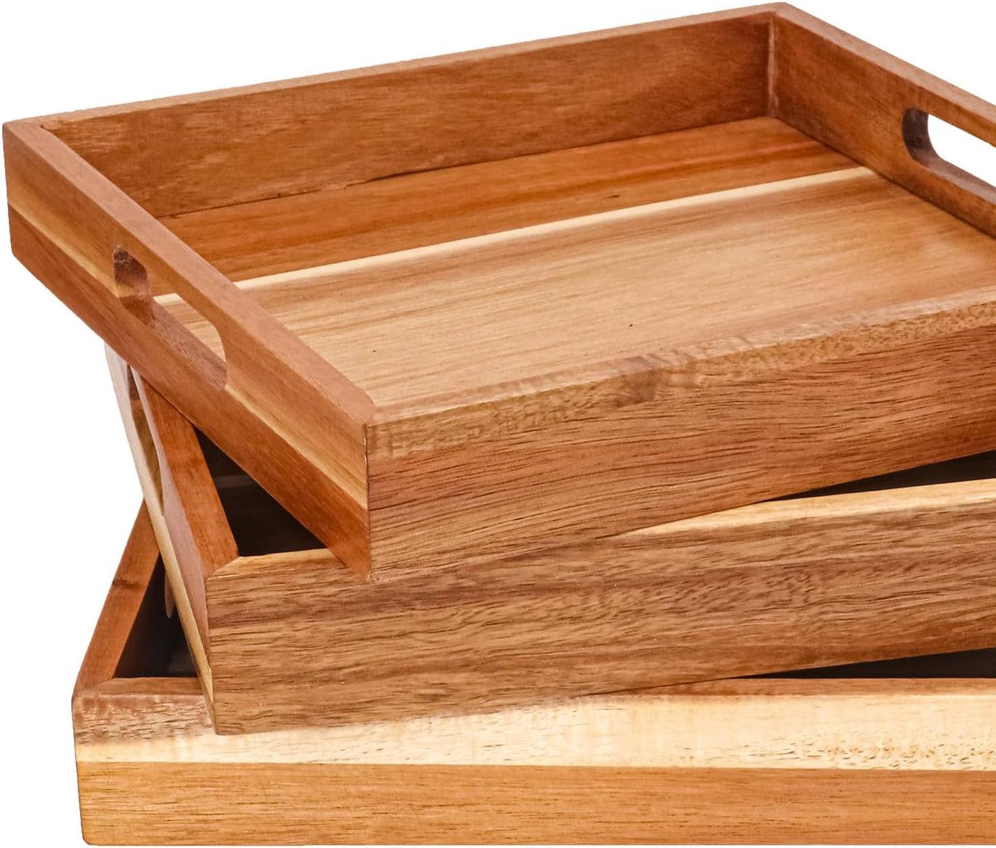 Wooden Tray / Acacia Wood Serving Tray / 10 Inch Square / 10 Inch / Set of 4