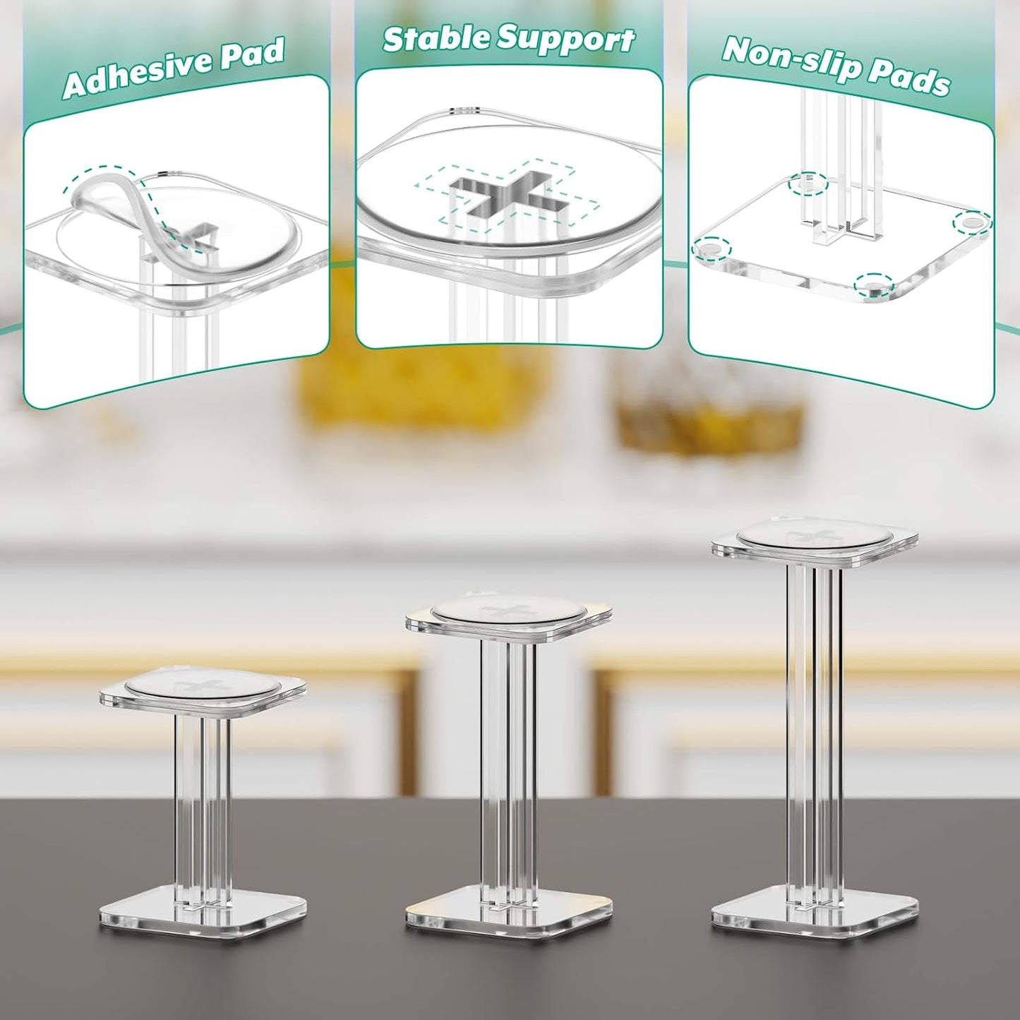 Display Stand Holder Tabletop Jewelry Showcase Square Pedestal Shelf / Clear / Set of 3