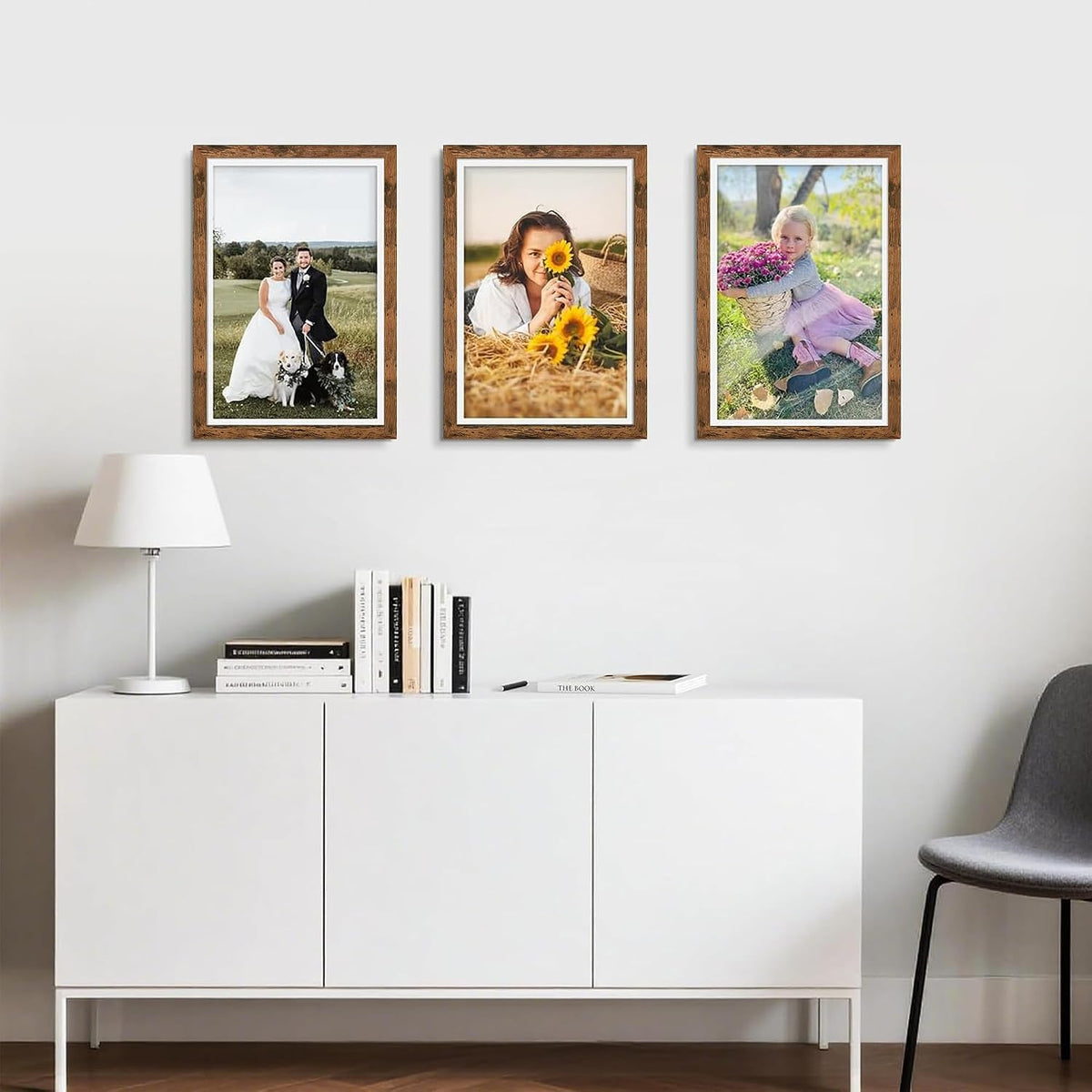 12x18 Rustic Brown Poster Frame, Picture Frame for Wall, 3 Pack | Fits 11x17 Photos With Mat or 12x18 Without Mat
