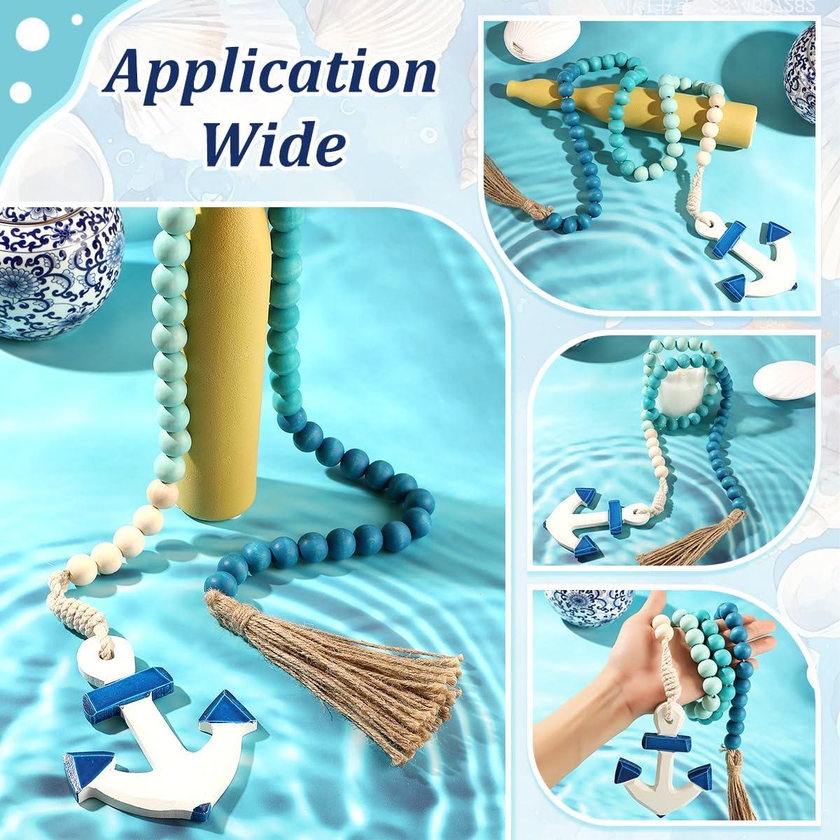 Ship Anchor Wood Bead Garland / Blue