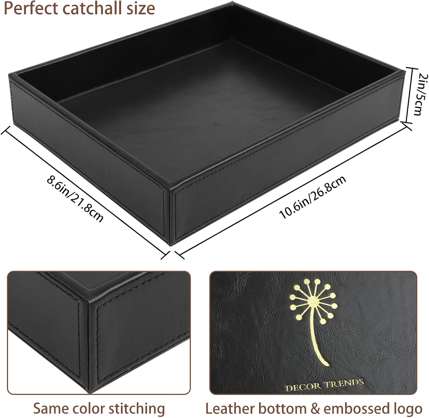 Leather Valet Organizer for Men – Black Catchall for Wallet, Keys, EDC, Jewelry, and Perfume – Nightstand, Dresser, and
