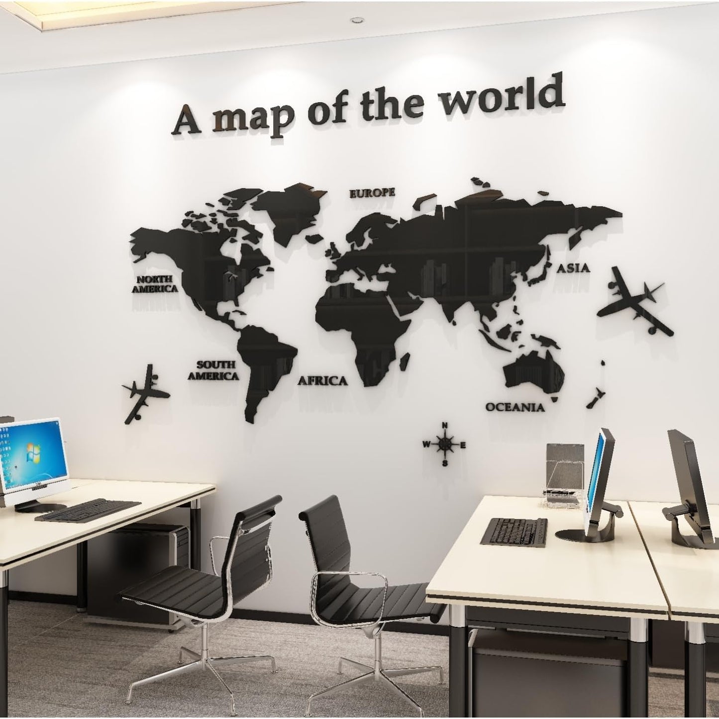 3D World Map Wall Stickers Decor Murals DIY Decal / Large / Black / 71 x 40