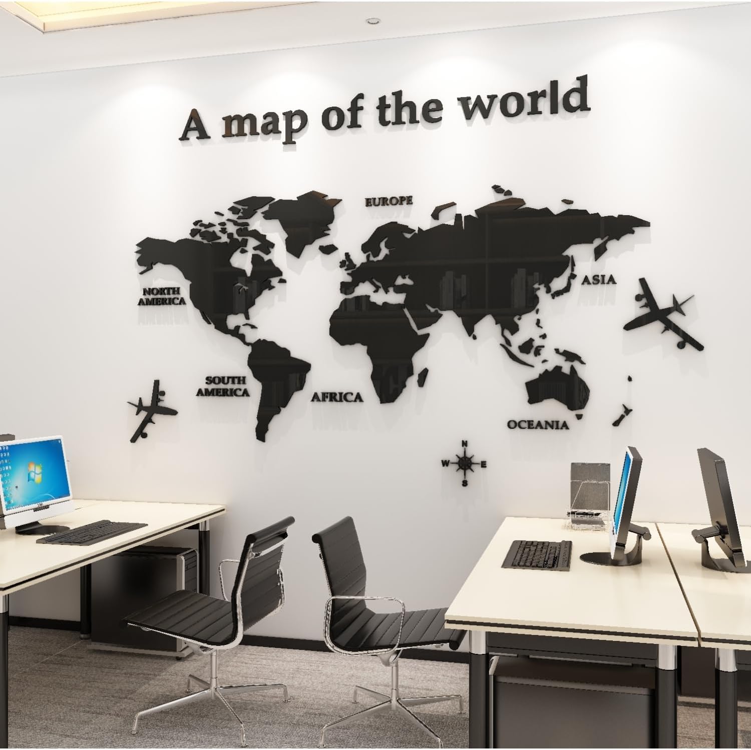3D World Map Wall Stickers Decor Murals DIY Decal / Large / Black / 71 x 40
