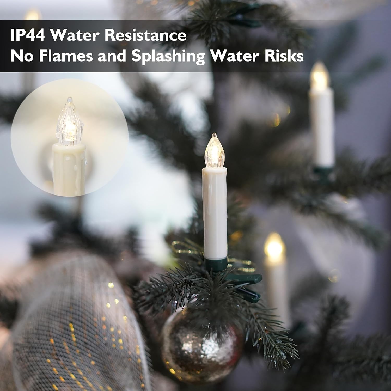 Rhytsing Set of 30 Clip On Candles for Christmas Tree with 2 Remotes, Battery Operated LED Candle Lights with Timer