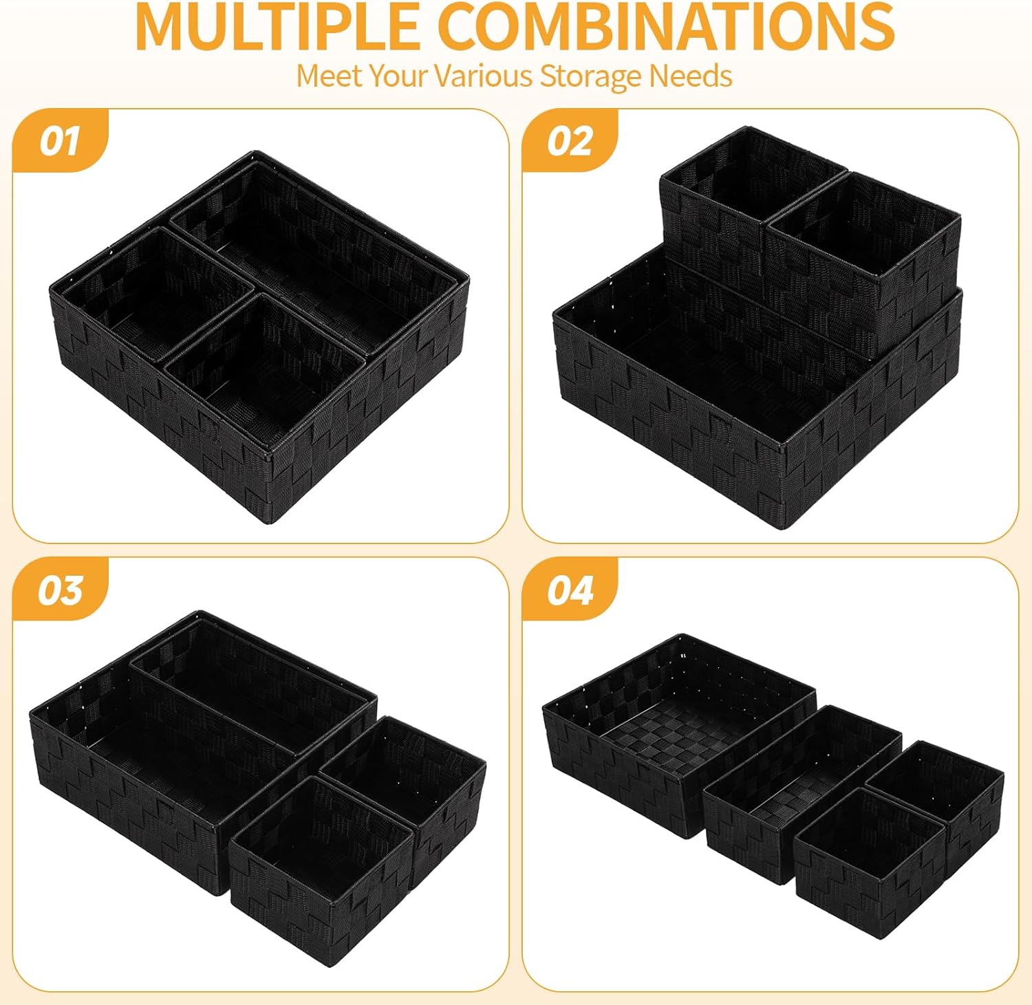 Woven Storage Baskets for Organizing Organizer Divider for Drawer / Black