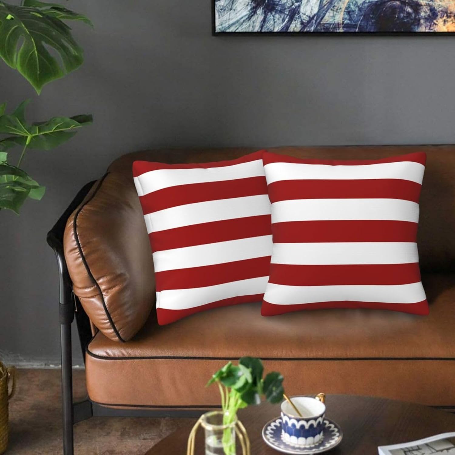 Throw Pillow Cover in Cushion Modern Farmhouse Pillow / Red and White Stripes / 18 x 18 / Set of 2