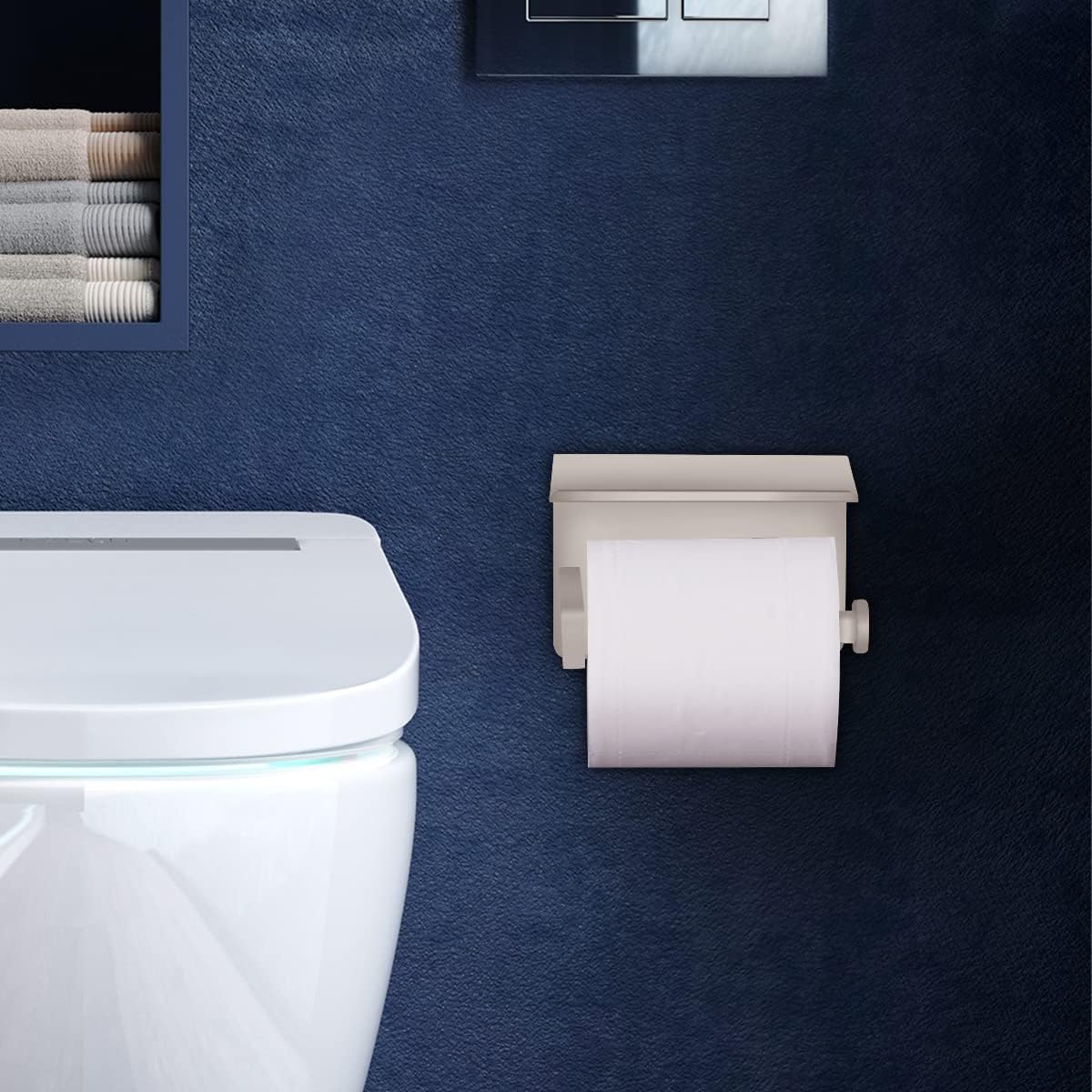 VAEHOLD Self Adhesive Toilet Paper Holder with Phone Shelf SUS 304 Stainless Steel Wall Mounted Toilet Paper Roll
