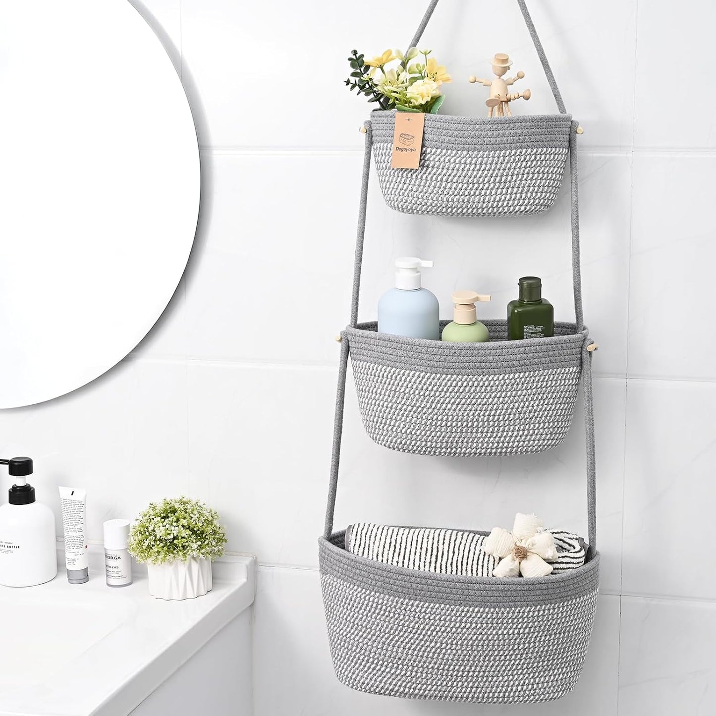 3-Tier Woven Wall Basket / Classic / Gray