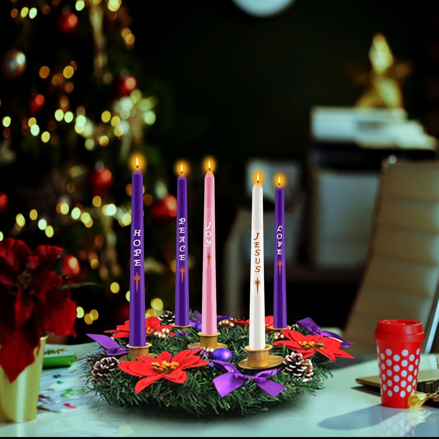 12in Christmas Advent Wreath 5 Candle Holder With Metal Cups For Taper Candles Advent Wreath And Candles Set Safety