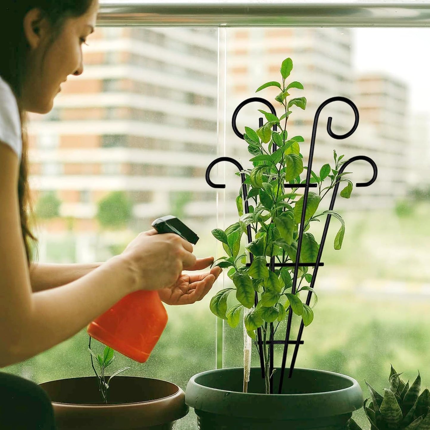 2 Pack 31 Inch Black Coated Wave Pot Metal Trellis Stakes for Climbing Plants Patio Plant Support for Outdoor,Rose