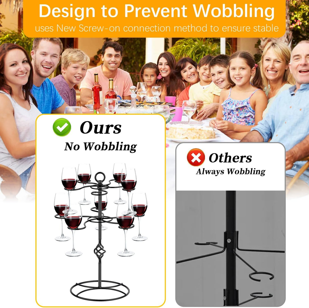 QPIX DIGITAL Wine Glass Rack 2 Tier 10 Holders Wine Glasses Stand, Black Champagne Tower Stand Countertop Tabletop