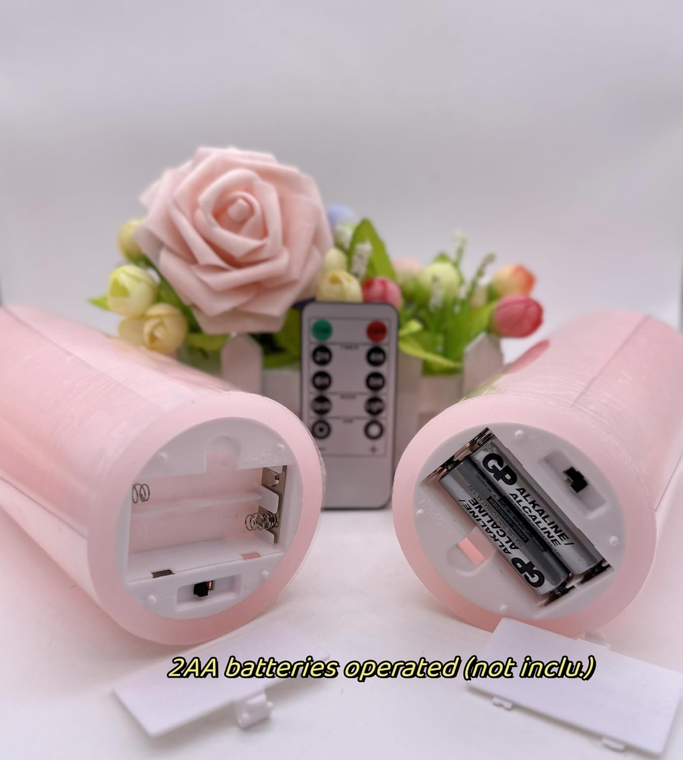 Adoria Large Pink Flameless Candles Pack of 2, 7 inch Height | Pink Pillar candles set 2 Rose Scented, Home Decor