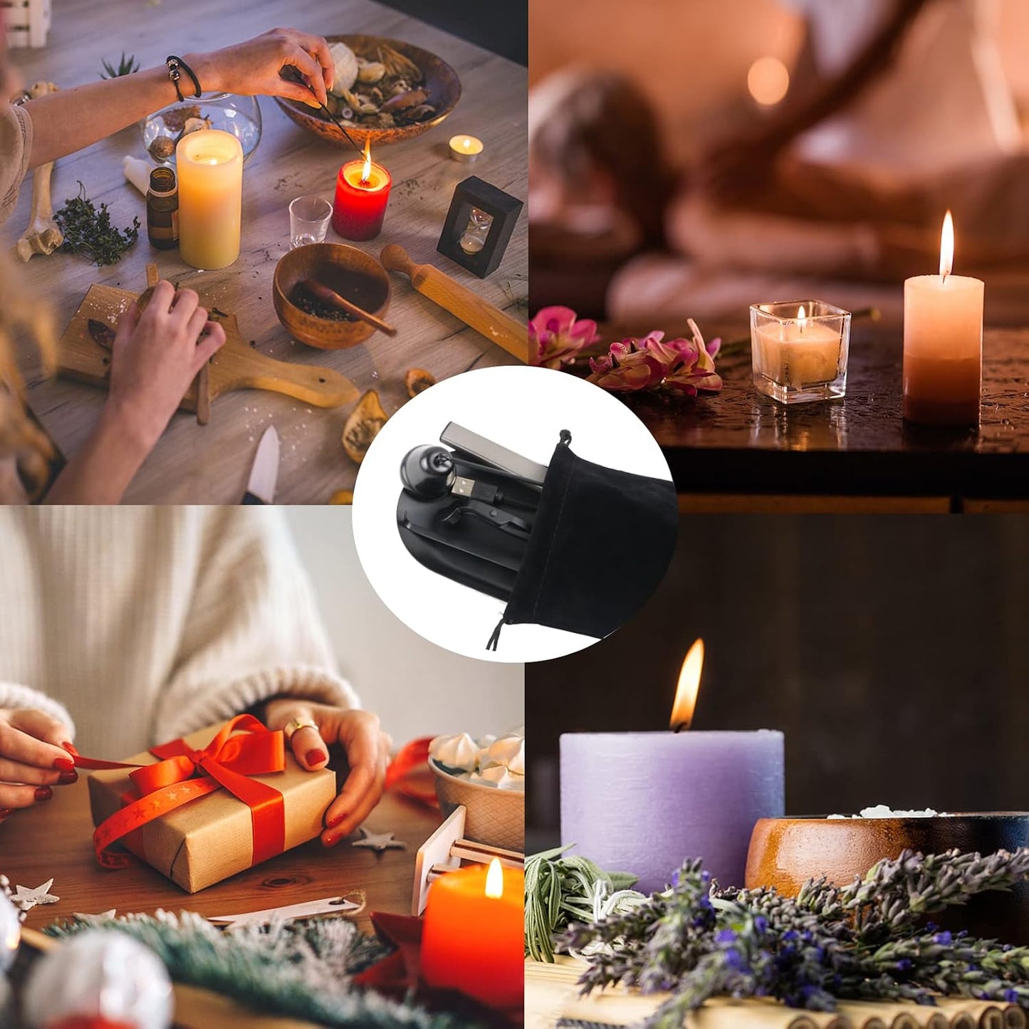 5IN1 Candle Accessory Set, Candle Wick Trimmer Cutter, Candle Snuffer & Candle Wick Dipper,Electric Lighter,Storage