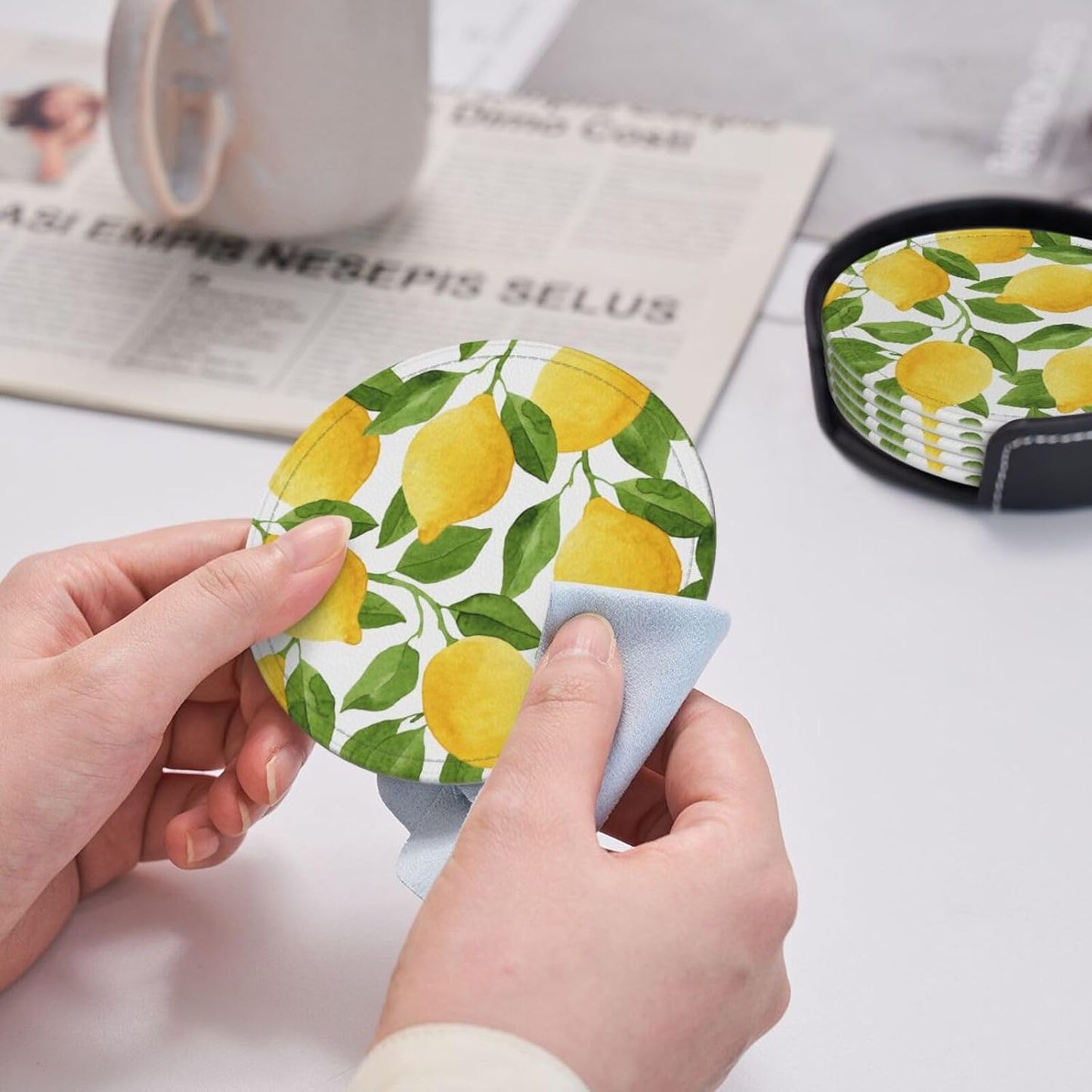 Holder for Tabletop Protection Desk Accessories / Yellow Lemon / Set of 6