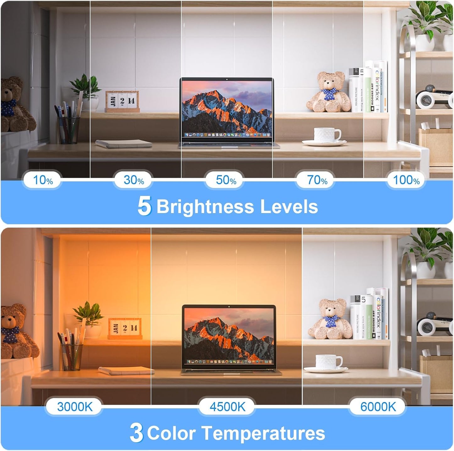 WILLED 3W Dimmable Mirror Lights,3 Colors Adjustable Wall Light with 120 LED,Touch Control,2000mAh Rechargeable Battery