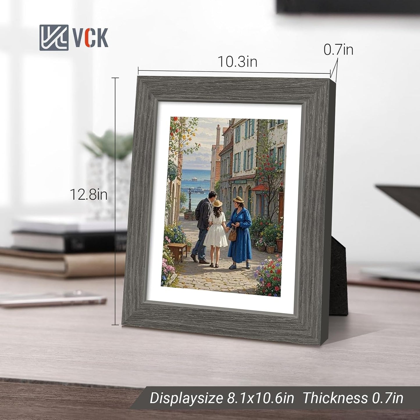 VCK 8.5 by 11 Picture Frame Grey 4 Pack, Wide Thick Wood Border, for Photo | Exclusive Woodgrain, Wall/Tabletop, HD