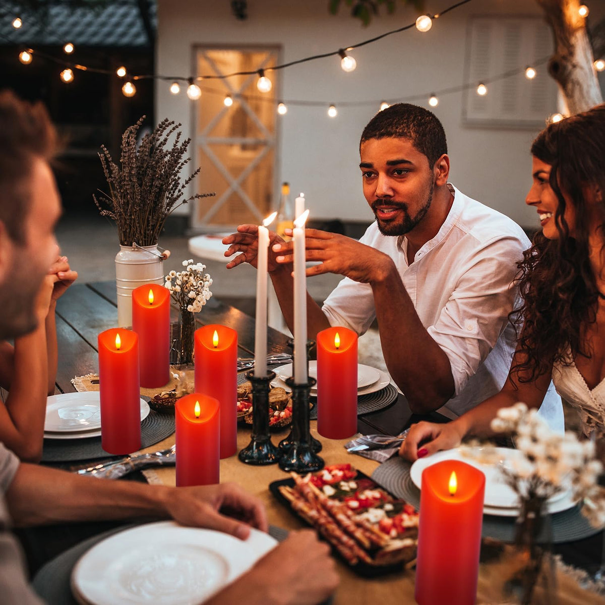fclayvts 24 Pack Red LED Candles with Remote & Timer - Flameless Pillar Candles with 3D Flickering Flame, Battery