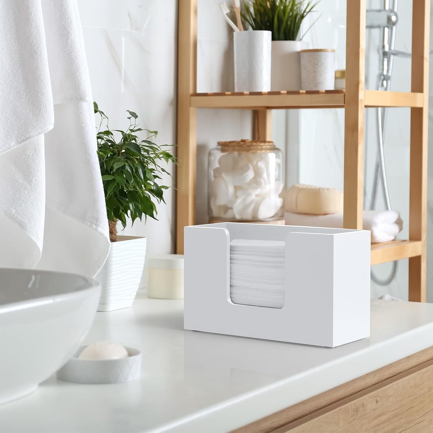 Paper Towel Dispenser Countertop, Wooden Bathroom Paper Towel Holder, White Napkin Holder for Kitchen, Countertop