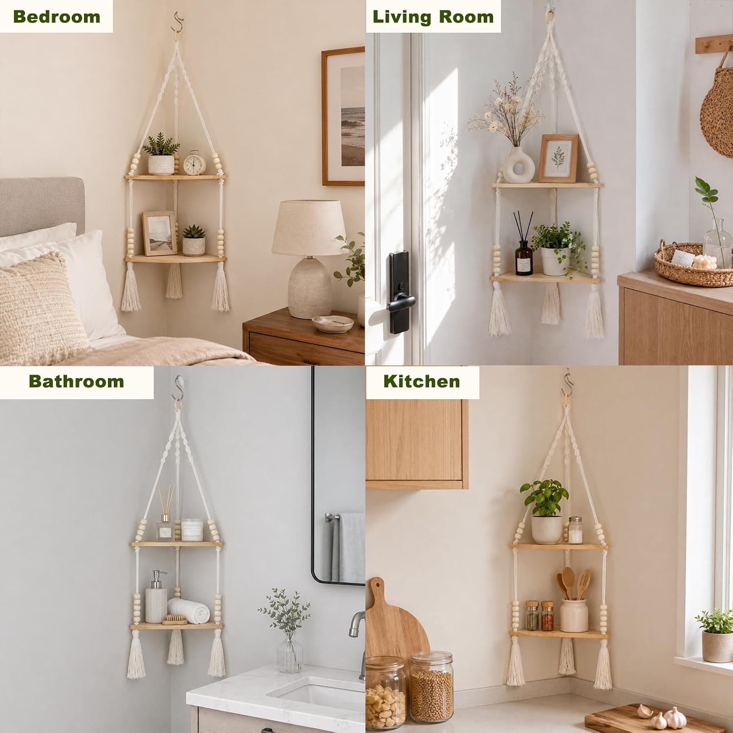 Adjustable Boho Stable Shelves Display / Beige 2-tier Beads