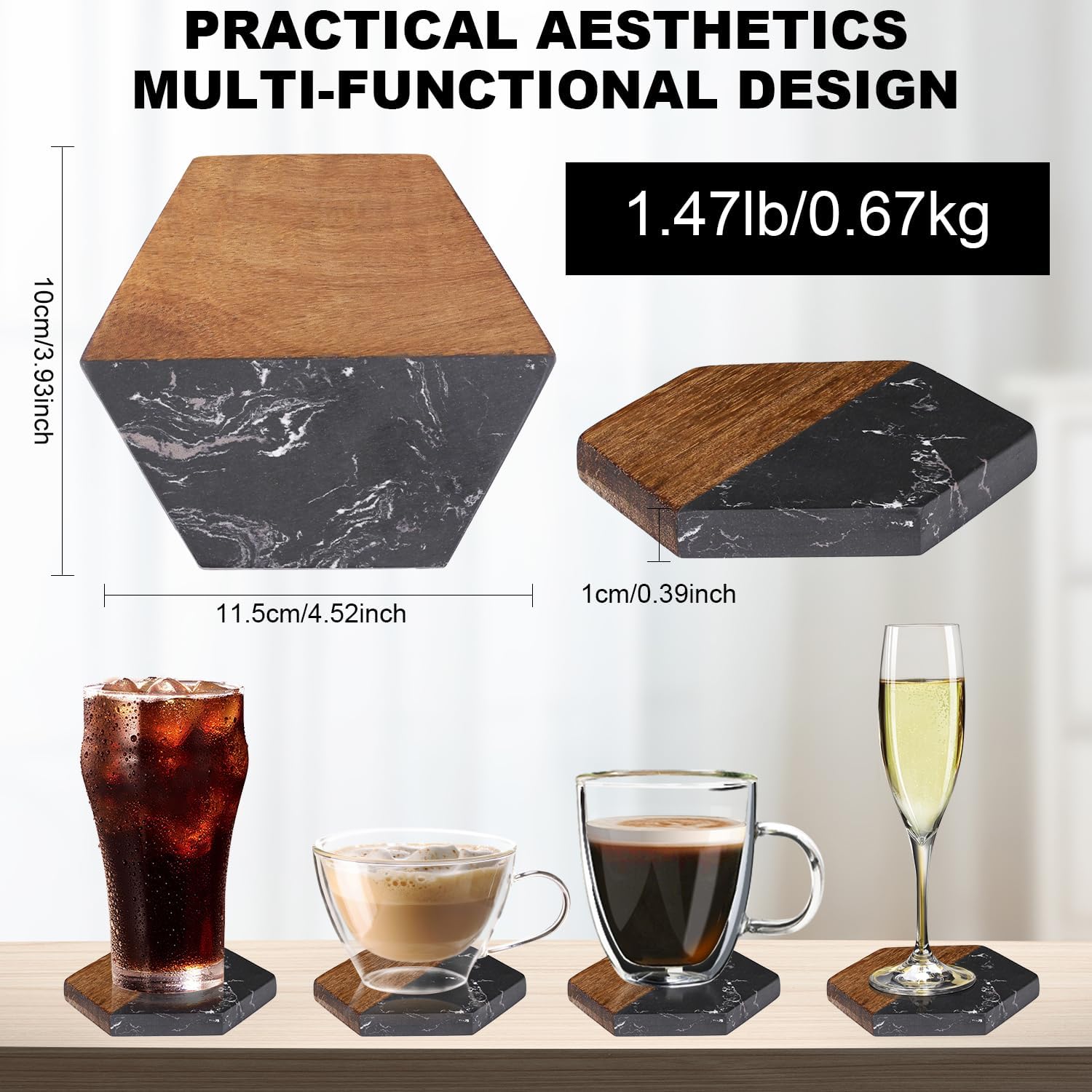 Marble Wood Coasters / Black / Set of 4