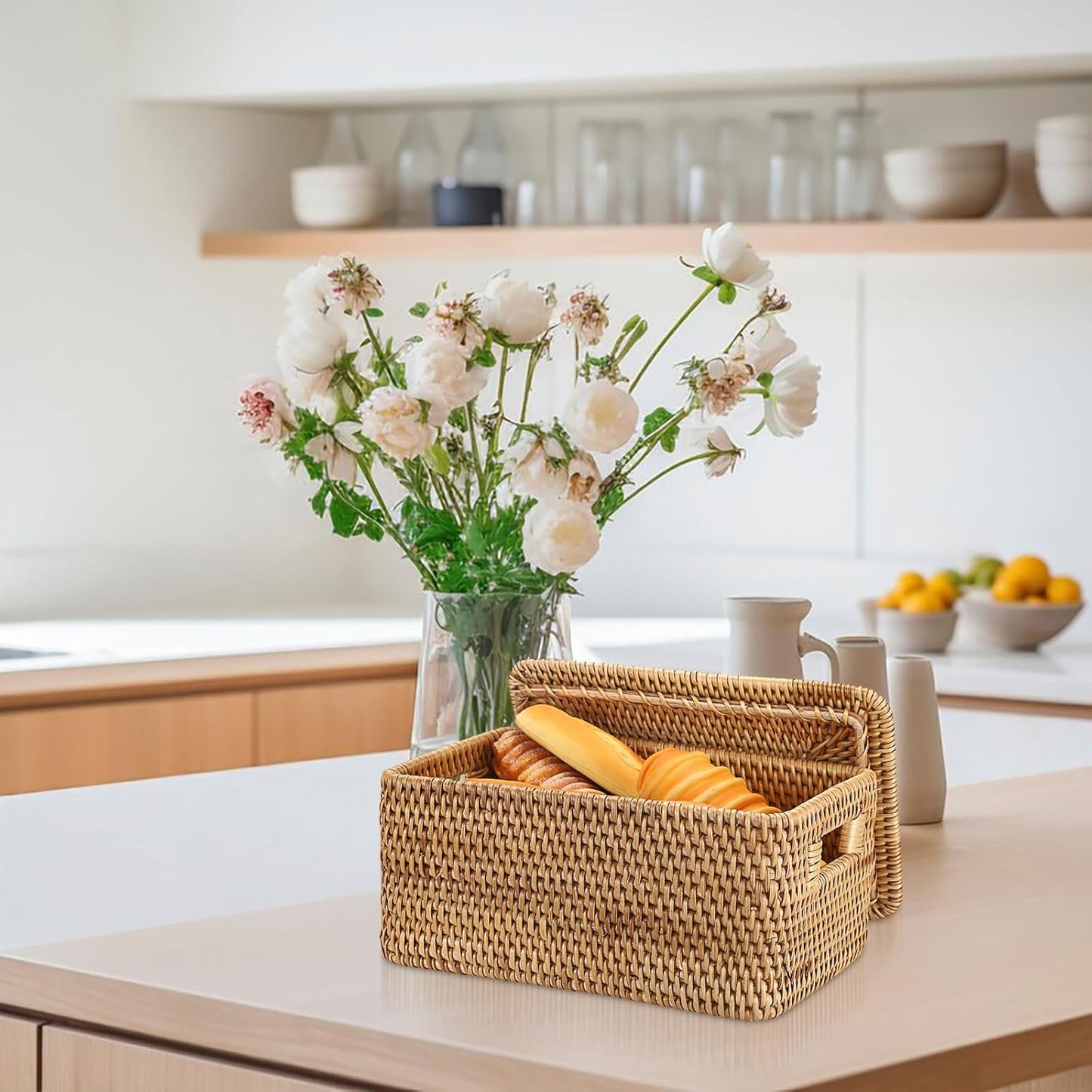 Rattan Basket / 12"L x 7.9"W x 5.9"H / Natural Color