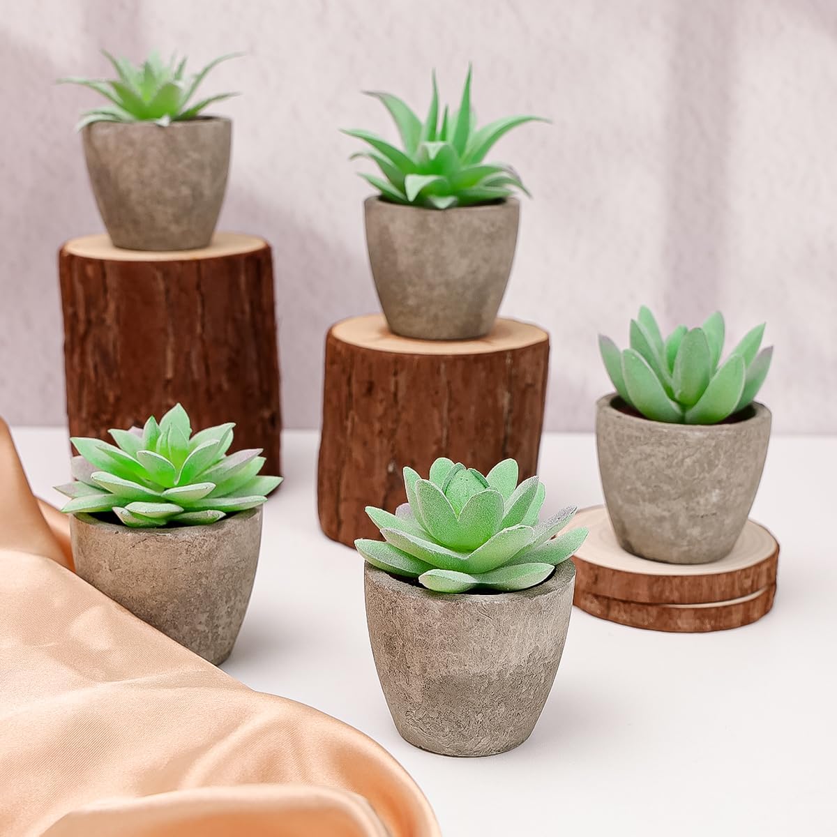 Artificial Succulents Plants Potted Assorted Decorative Faux Fake Small / 6 Style / Green / Set of 6