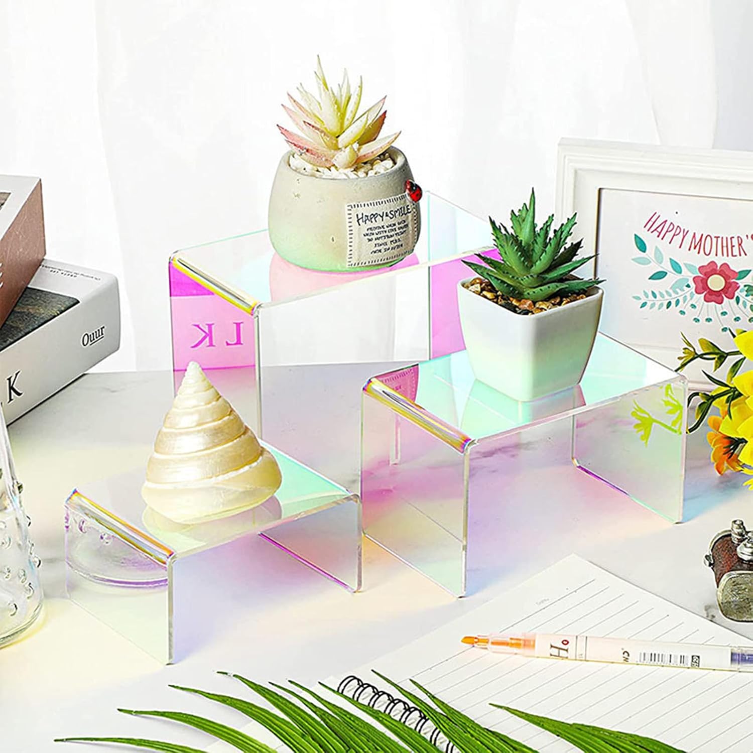 Iridescent Display Risers Rainbow Display Stand Rainbow Acrylic Display Stands Acrylic / Set of 10