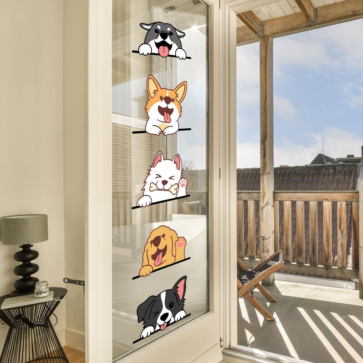 Reusable PVC Decals / 5 Multicolor Cartoon Smiling Puppies Dog Wall Stickers