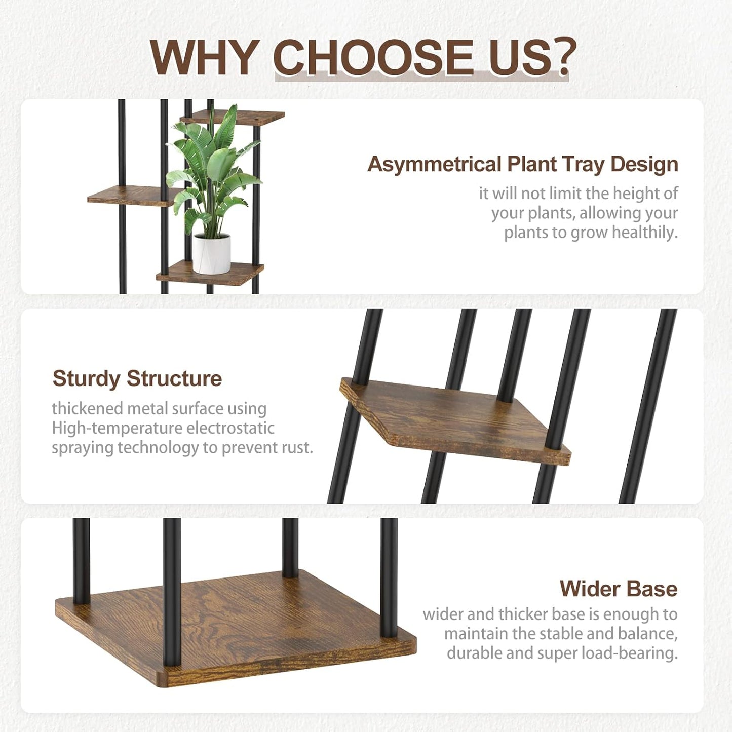 Oppro Plant Stand Indoor Outdoor, 6 Tier Corner Tall Metal Wood Shelf | Muti-Level Planter Holder, Sturdy Large