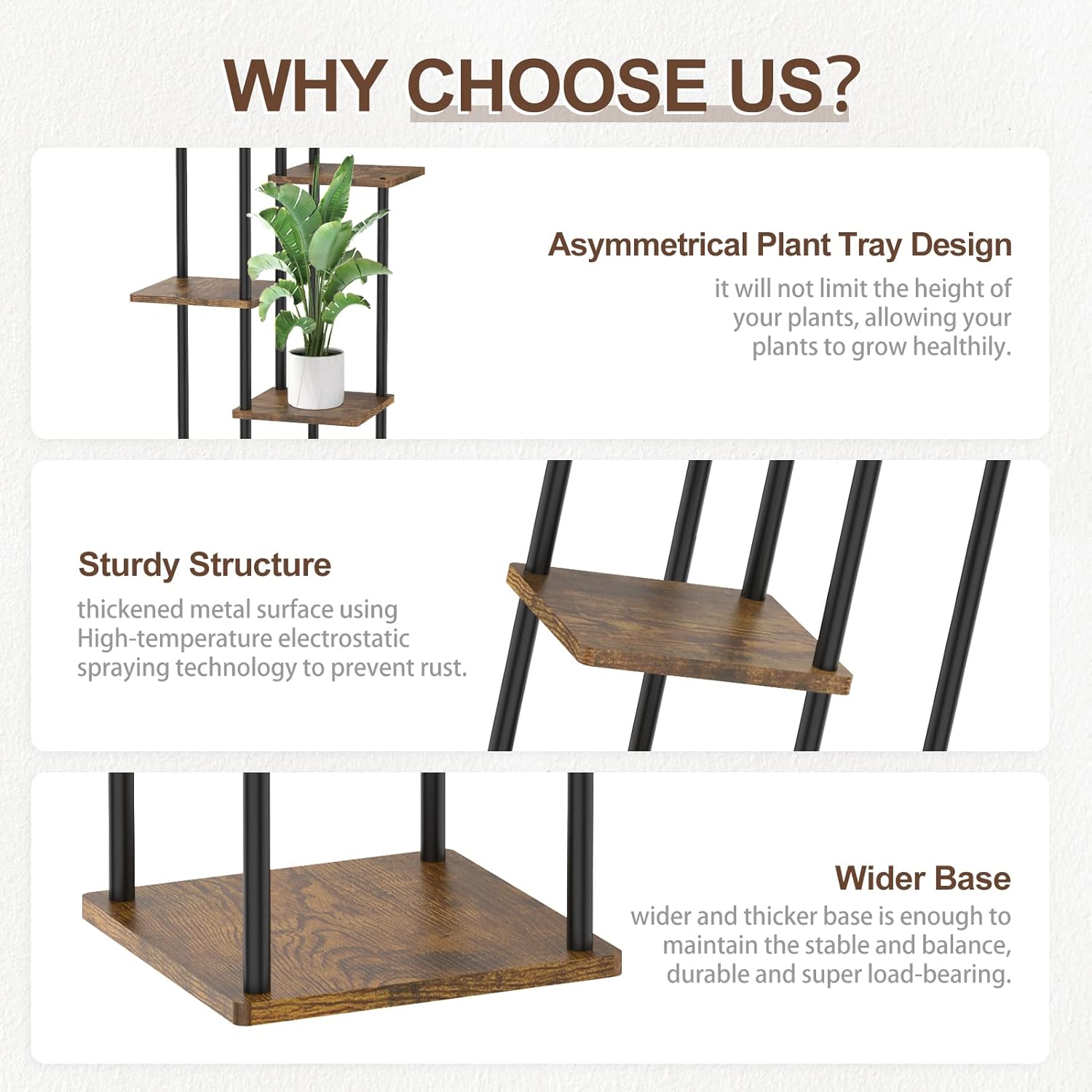 Oppro Plant Stand Indoor Outdoor, 6 Tier Corner Tall Metal Wood Shelf | Muti-Level Planter Holder, Sturdy Large