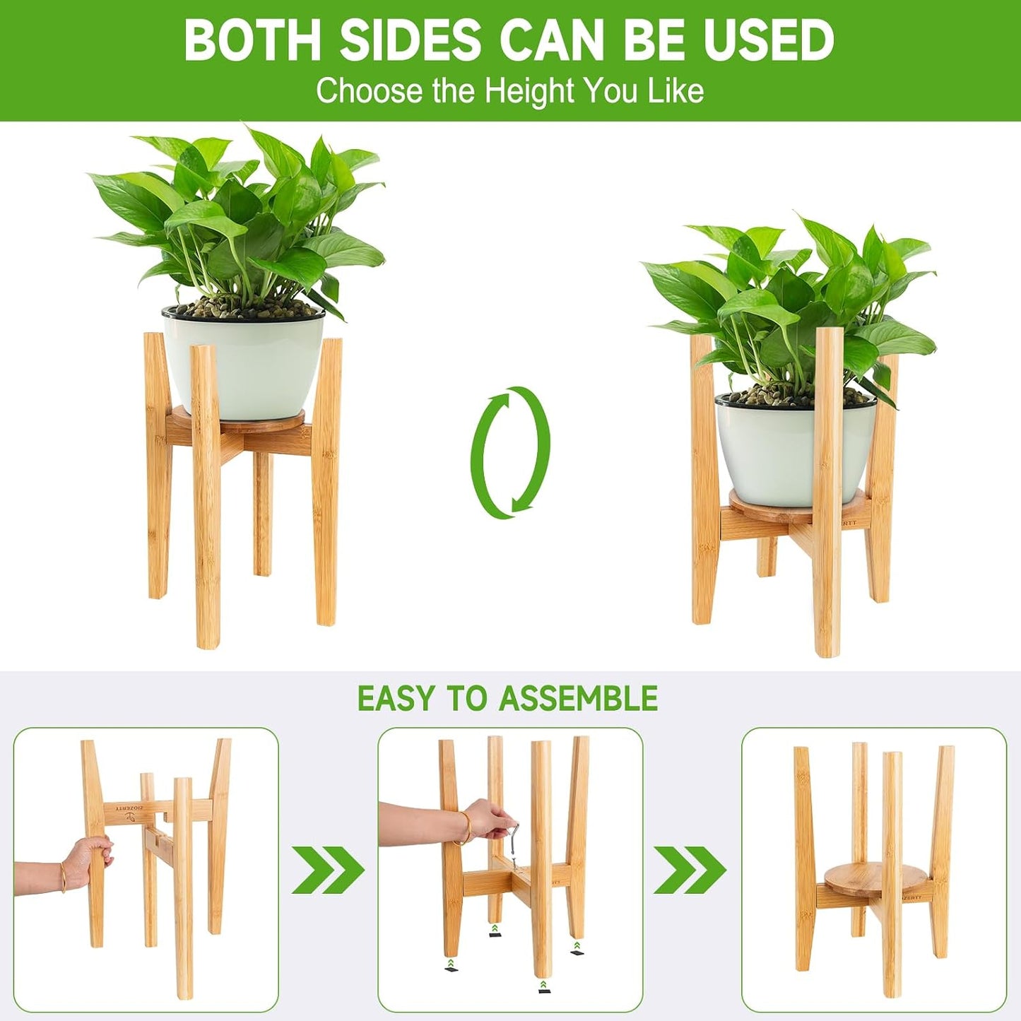 Adjustable Plant Stand with Tray,Indoor Wood Plant Stand Fit 8'' to 12'' Planter,Mid Century Modern Flower Pot Holder