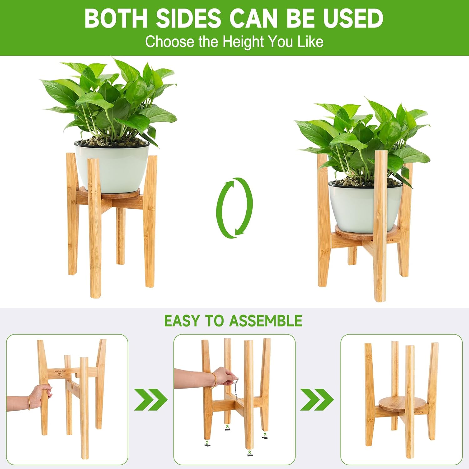 Adjustable Plant Stand with Tray,Indoor Wood Plant Stand Fit 8'' to 12'' Planter,Mid Century Modern Flower Pot Holder