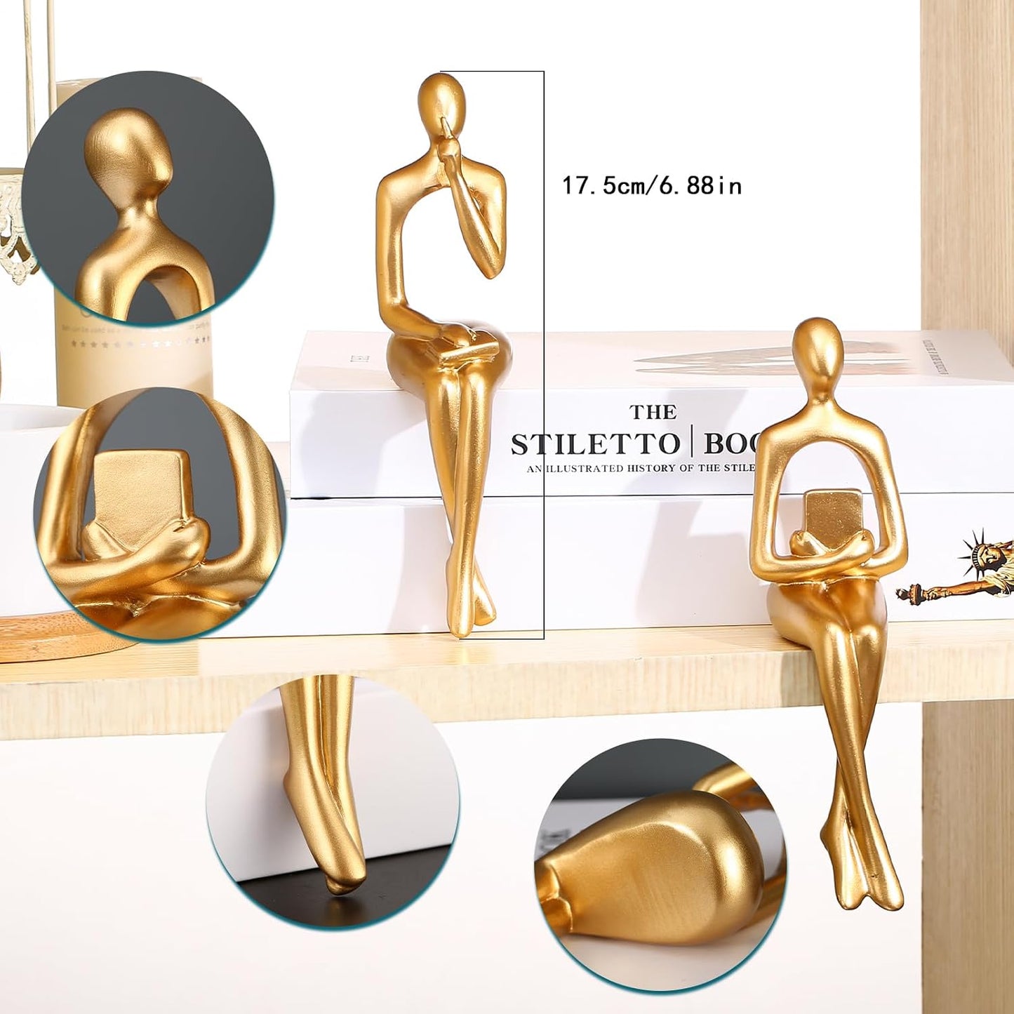 Bookshelf Decor Thinker Statue Figurines -Decorate Your Home / Gold / Set of 4