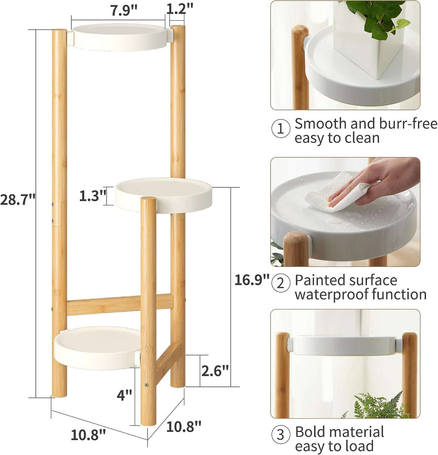 Plant Stand Indoor Outdoor Plant Rack 3 Tier 3 Potted Flower Holder Ladder Plant Stands for Balcony Window Living Room